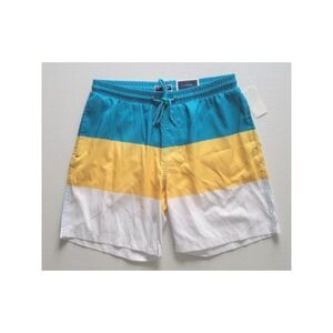 CLUBROOM Mens Turquoise Drawstring Lined Color Block Classic Fit Swim Trunks S